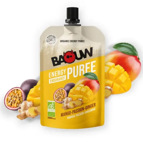 Compote énergétique bio Baouw - Mangue, passion, gingembre