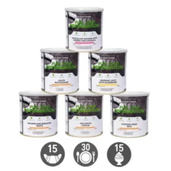 Pack Survie 15 jours - 15 Petits-déjeuners, 30 repas, 15 desserts - Stockage 25 ans