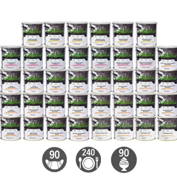 Pack Survie 3 mois - 90 Petits-déjeuners, 180 Repas, 90 Desserts - Stockage 25 ans