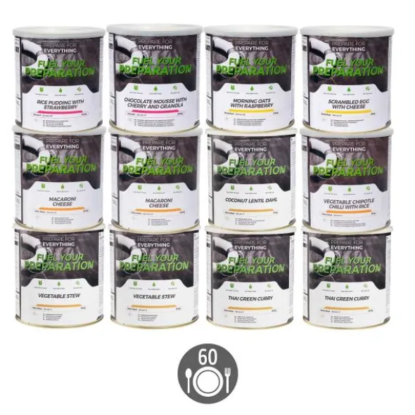 Pack Survie 1 mois végétarien - 30 Petits-déjeuners, 60 Repas, 30 Desserts - Stockage 25 ans