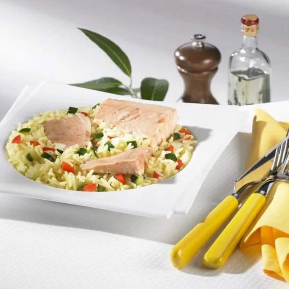 Saumon, riz et légumes